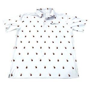 Bald Head Blues Men's White Performance Polo Shirt; Pineapple Drink Print; Med‎